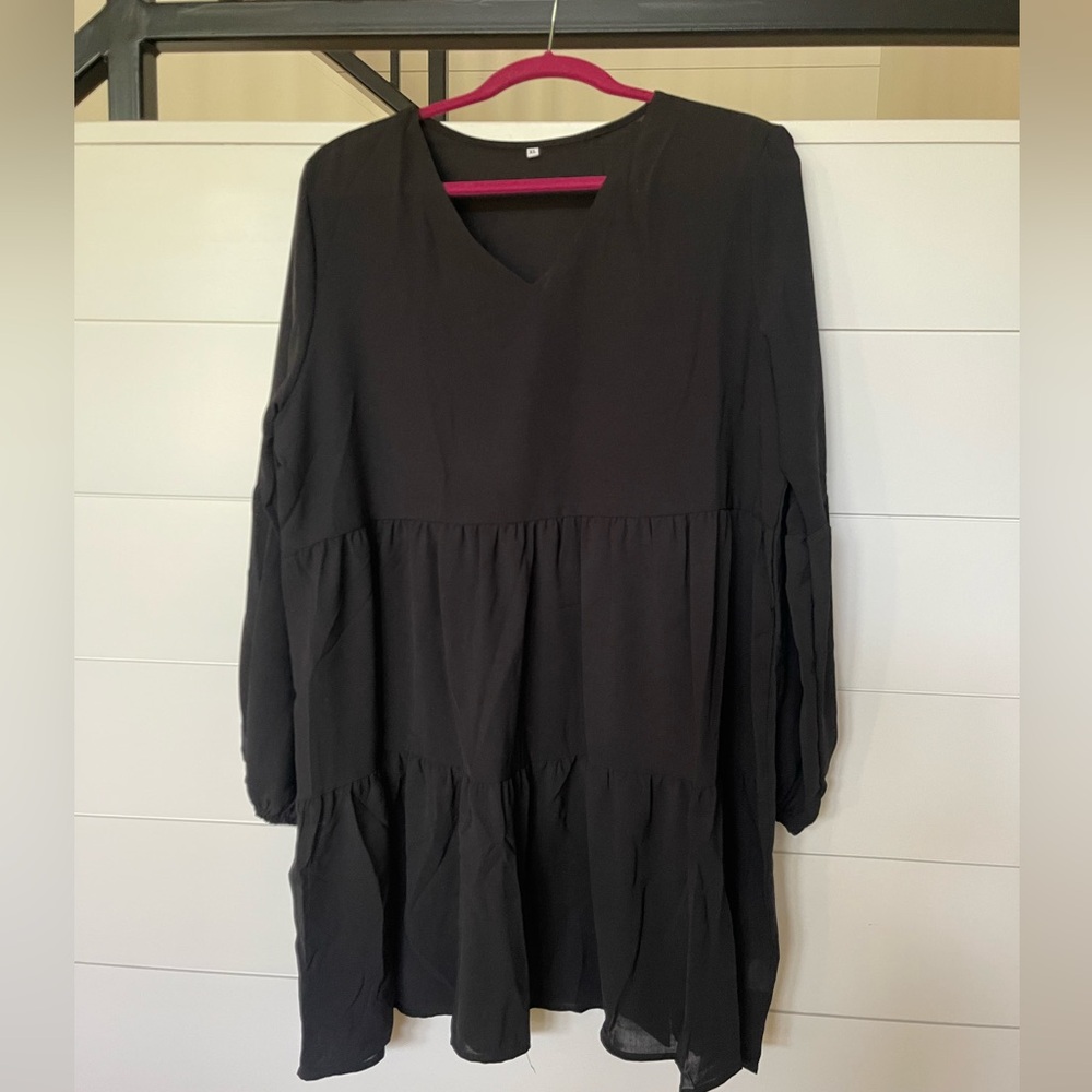 Black Long Sleeve Tiered Dress